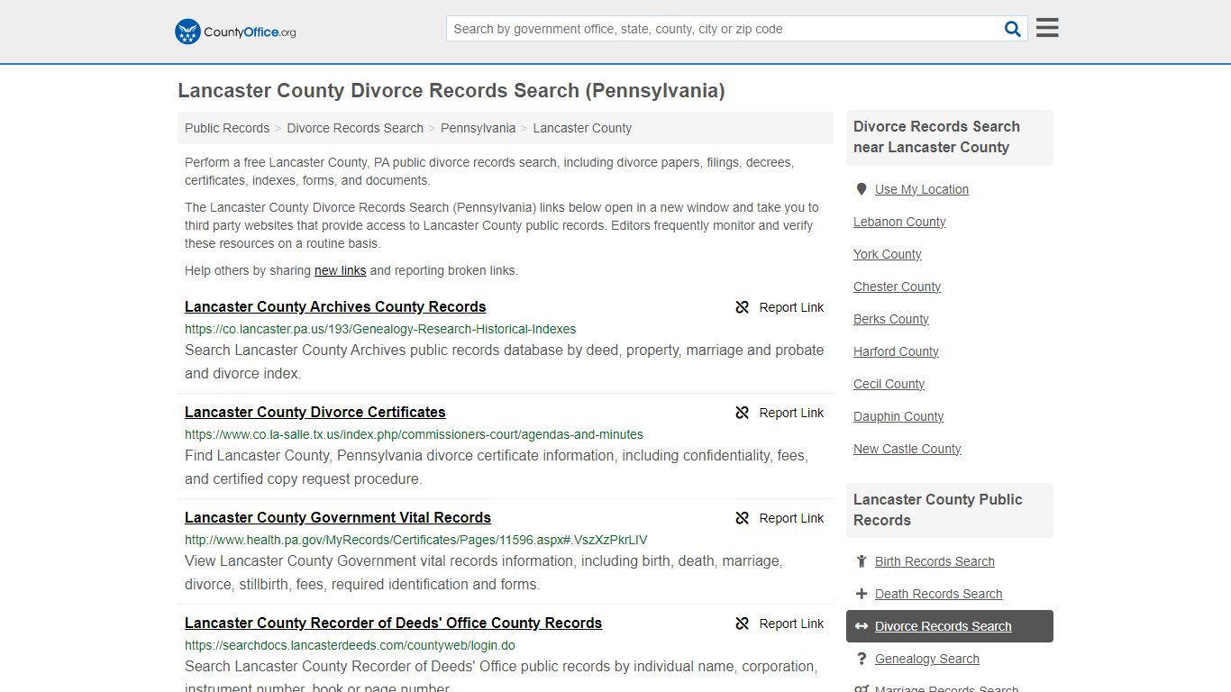 Lancaster County Divorce Records Search (Pennsylvania) - County Office
