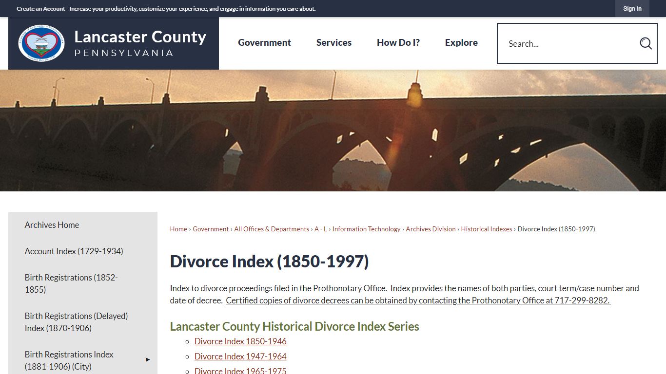 Divorce Index (1850-1997) | Lancaster County, PA - Official Website